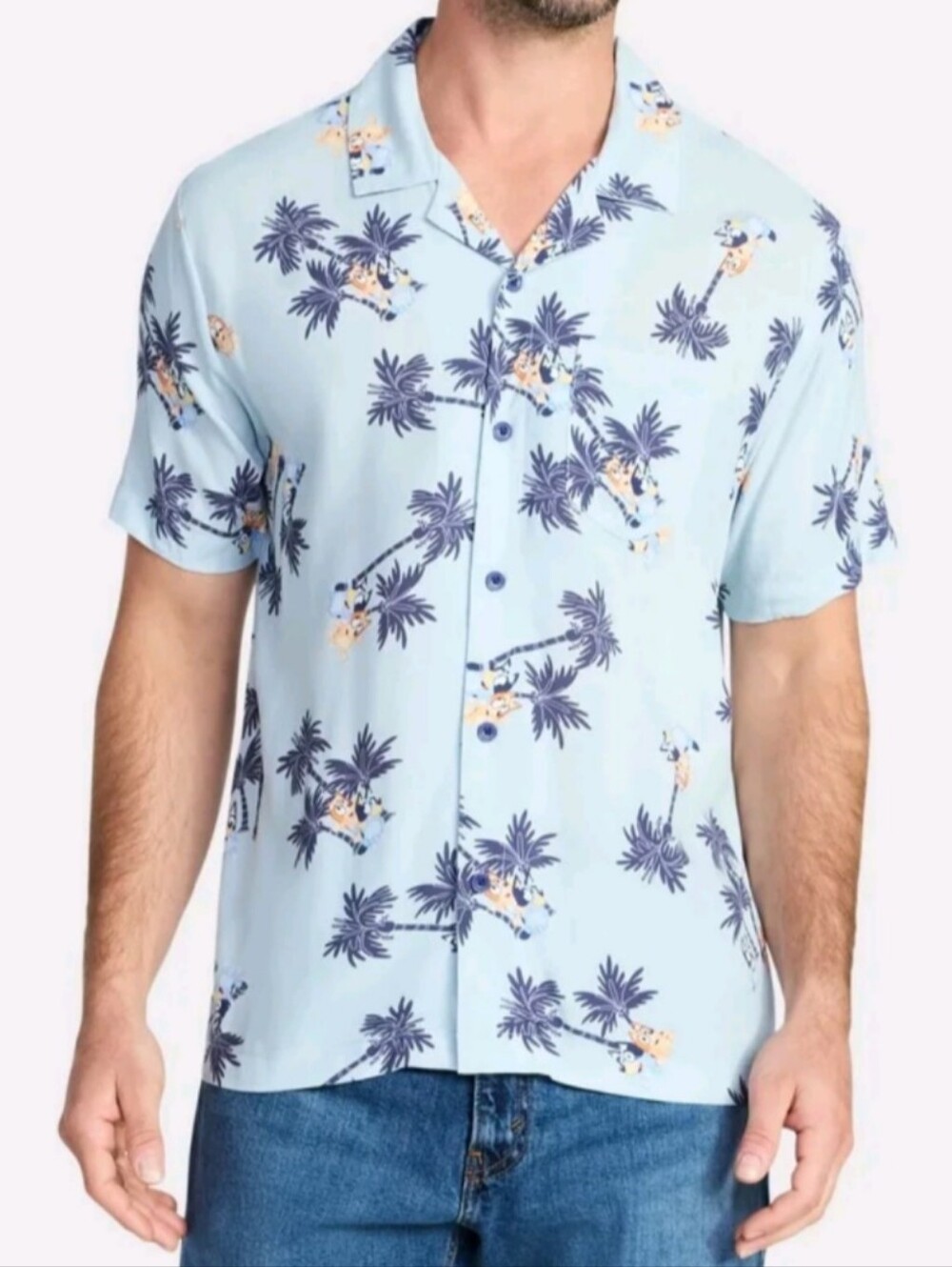 Bluey Men's Size M (32-34) Graphic Button-Up Shirt NWT Ice Blue Cartoon Dog